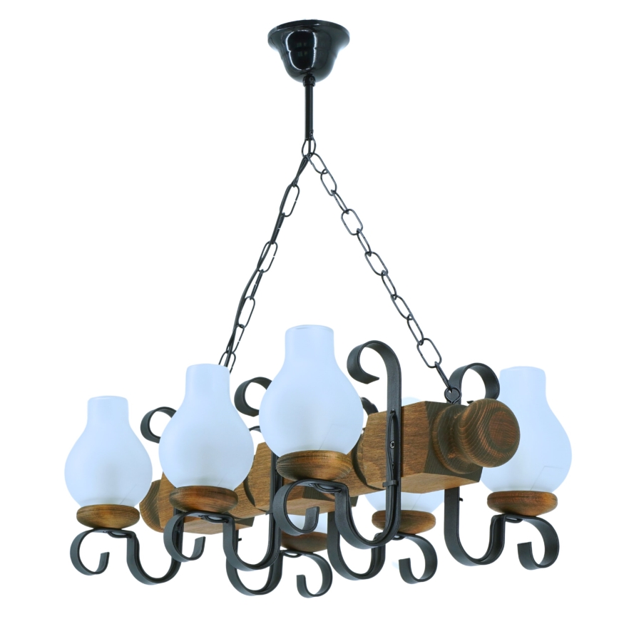 Hanglamp aan een ketting RUSTIC 6xE14/40W/230V beuken - FSC gecertificeerd
