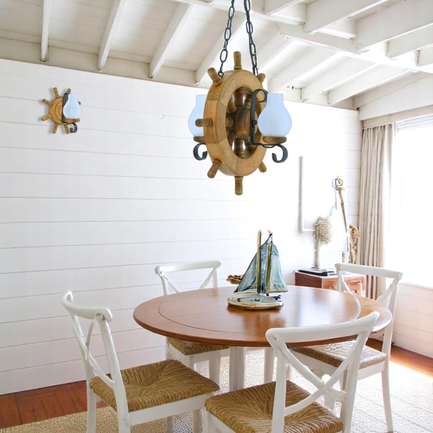 Hanglamp aan een ketting TIMONA 2xE14/40W/230V beuken - FSC gecertificeerd