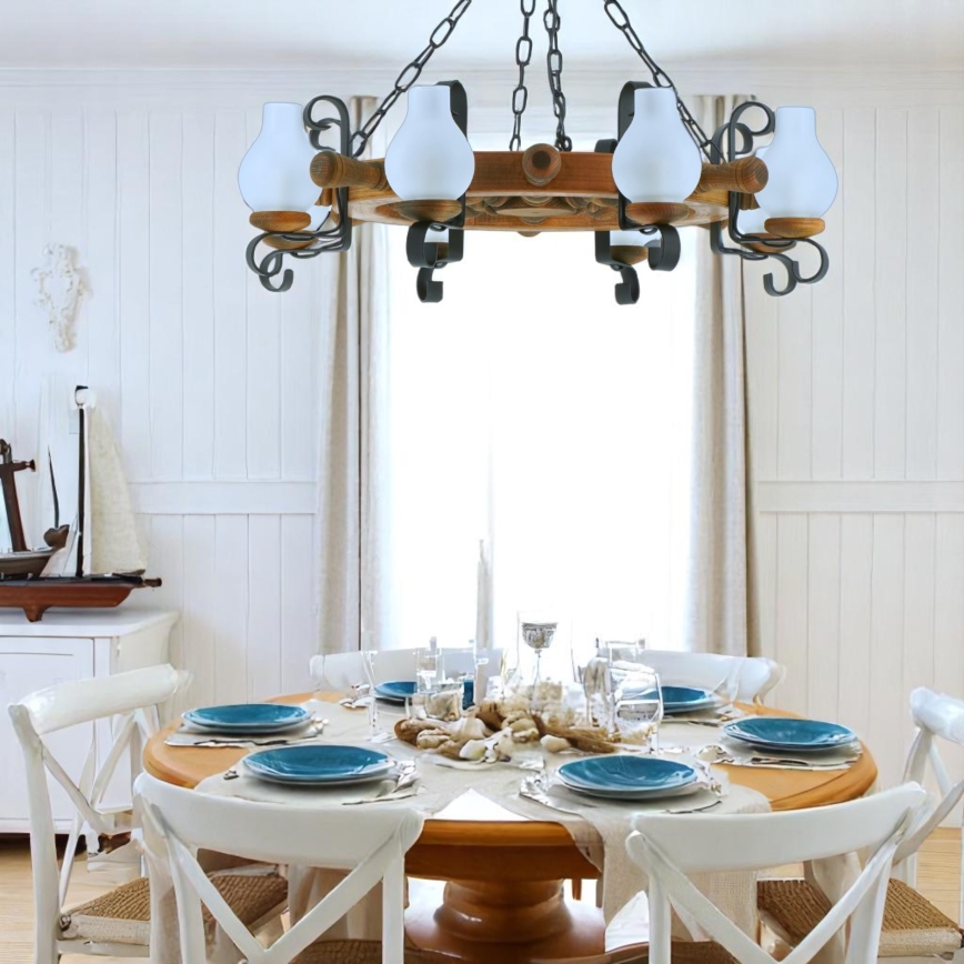 Hanglamp aan een ketting TIMONA 8xE14/40W/230V beuken - FSC gecertificeerd