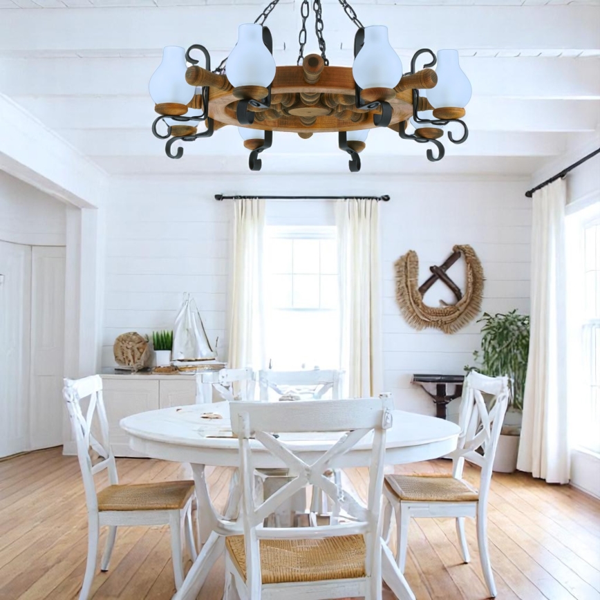 Hanglamp aan een ketting TIMONA 8xE14/40W/230V beuken - FSC gecertificeerd