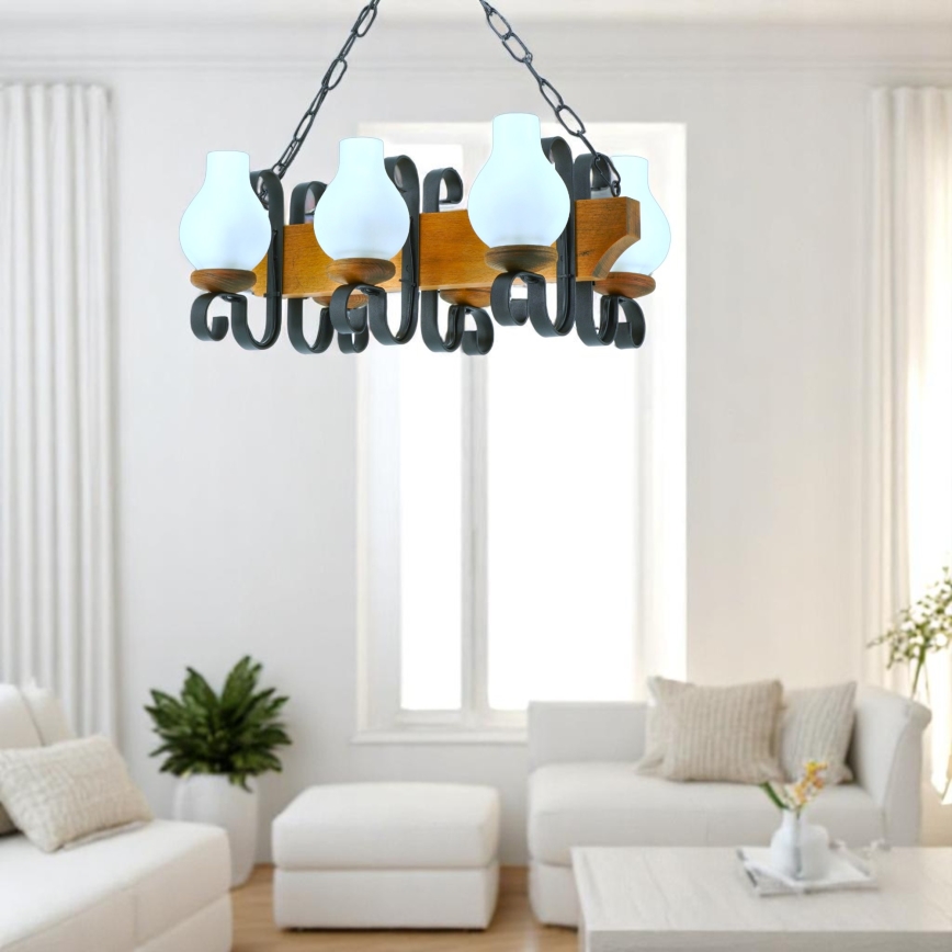 Hanglamp aan een ketting VELA 6xE14/40W/230V beuken - FSC gecertificeerd