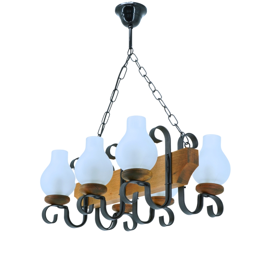 Hanglamp aan een ketting VELA 6xE14/40W/230V beuken - FSC gecertificeerd