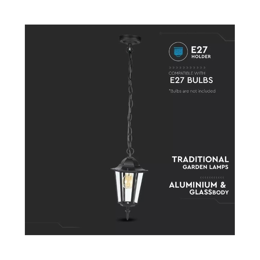 Hanglamp aan een ketting voor Buiten 1xE27/40W/230V IP44 zwart