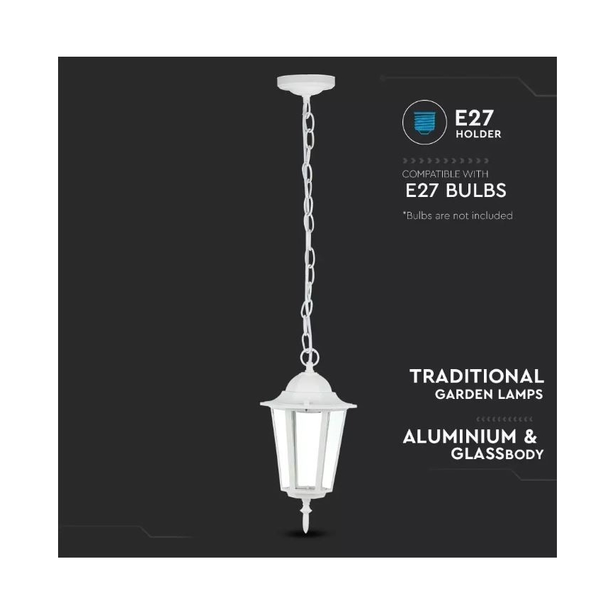 Hanglamp aan een ketting voor Buiten 1xE27/60W/230V IP44 wit
