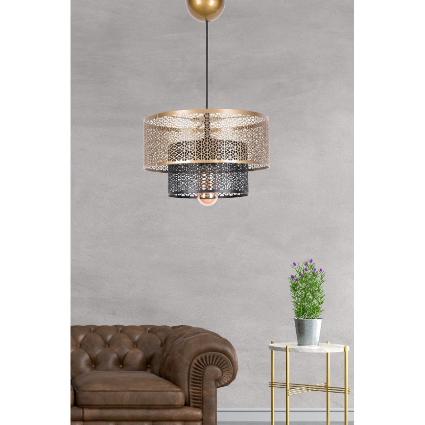 Hanglamp aan een koord 1xE27/40W/230V goud/zwart