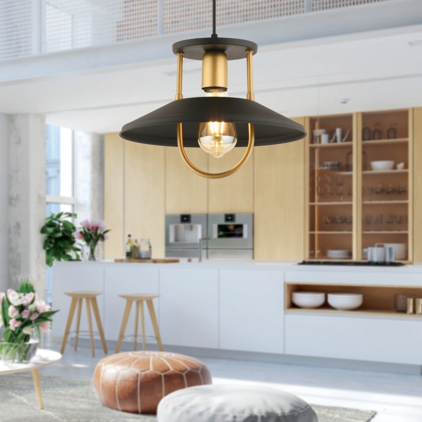 Hanglamp aan een koord 1xE27/40W/230V zwart/goud