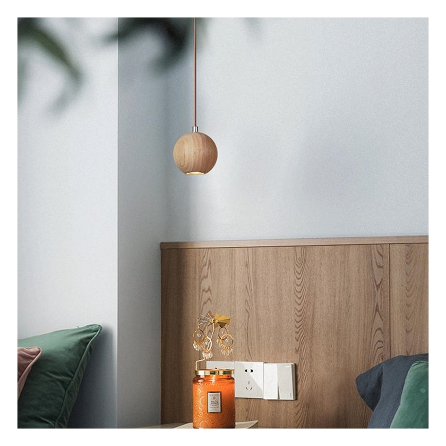 Hanglamp aan een koord 1xGU10/10W/230V essehout/massief hout bruin