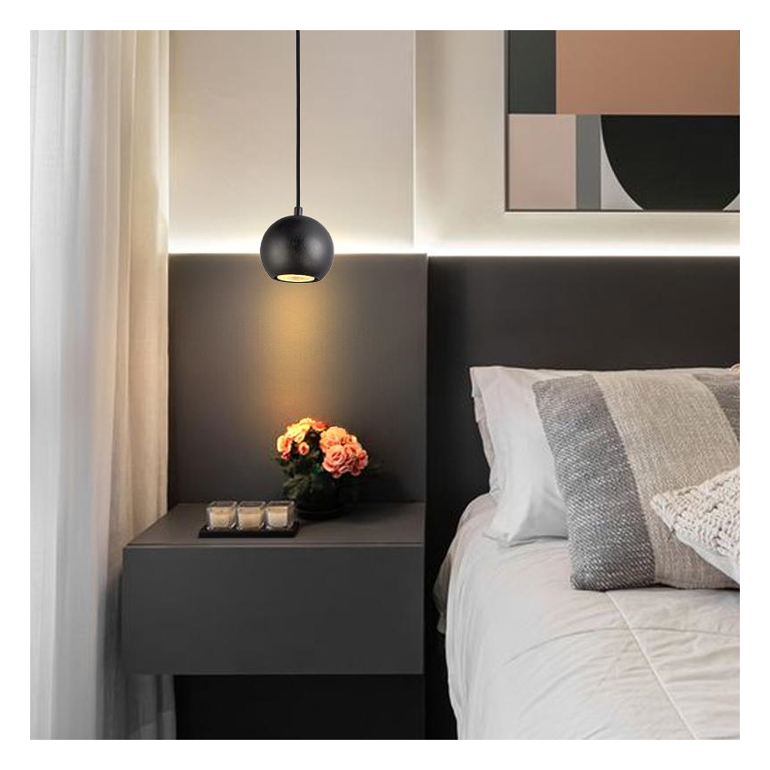 Hanglamp aan een koord 1xGU10/10W/230V essehout/massief hout zwart