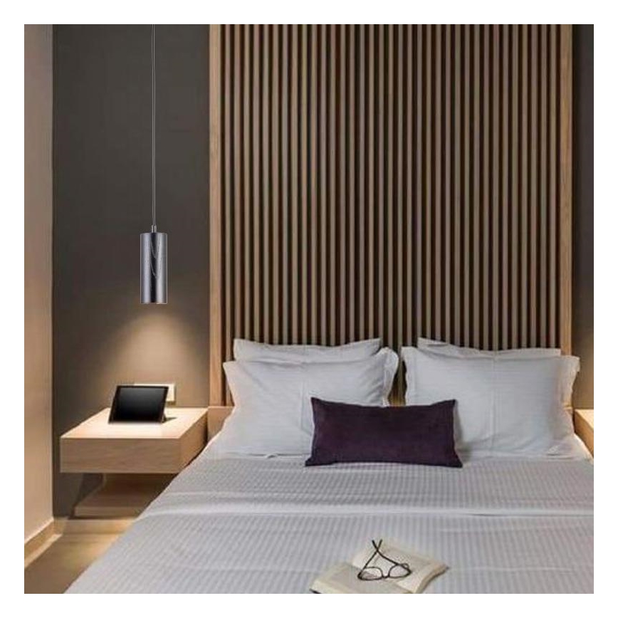 Hanglamp aan een koord 1xGU10/10W/230V essehout/massief hout zwart