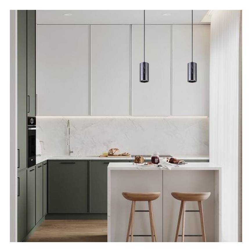 Hanglamp aan een koord 1xGU10/10W/230V essehout/massief hout zwart