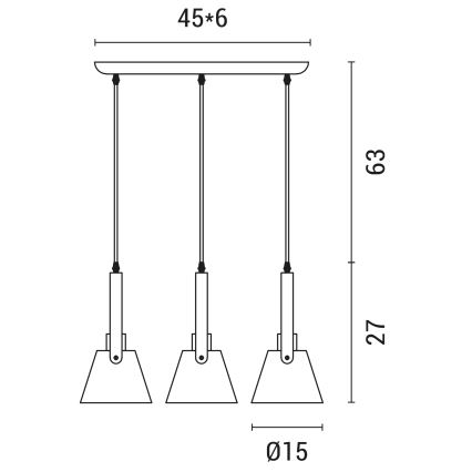 Hanglamp aan een koord 3xE27/40W/230V wit