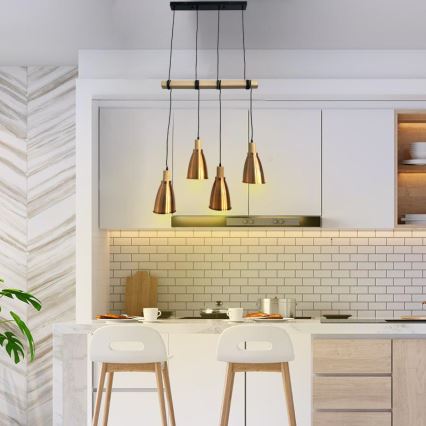 Hanglamp aan een koord 4xE27/60W/230V koper