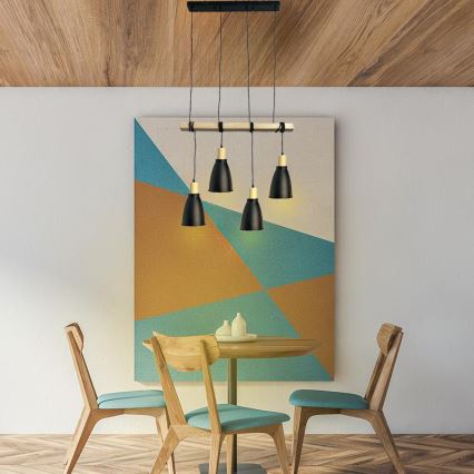 Hanglamp aan een koord 4xE27/60W/230V zwart