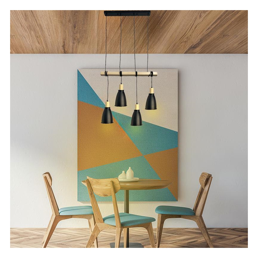 Hanglamp aan een koord 4xE27/60W/230V zwart