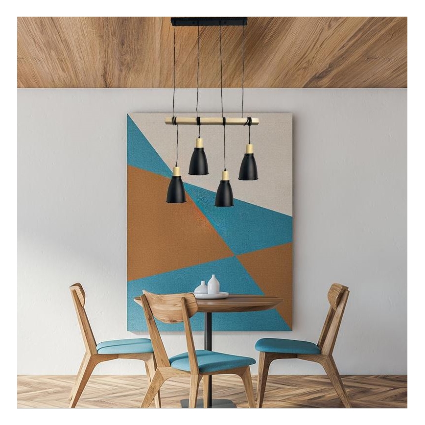 Hanglamp aan een koord 4xE27/60W/230V zwart