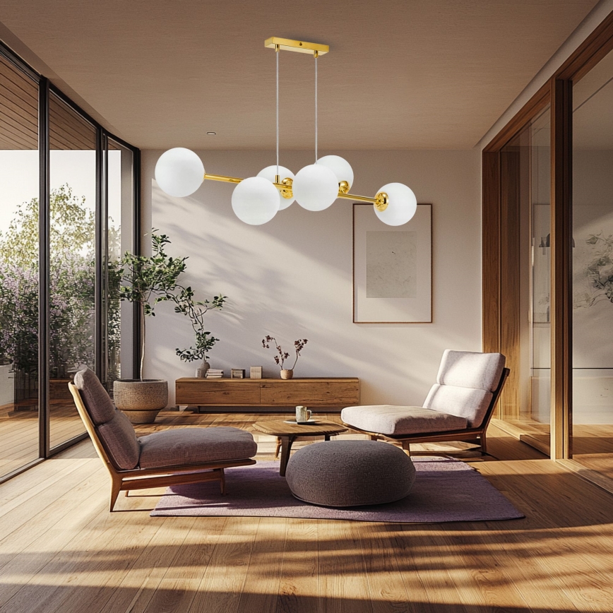 Hanglamp aan een koord 6xE27/35W/230V goud