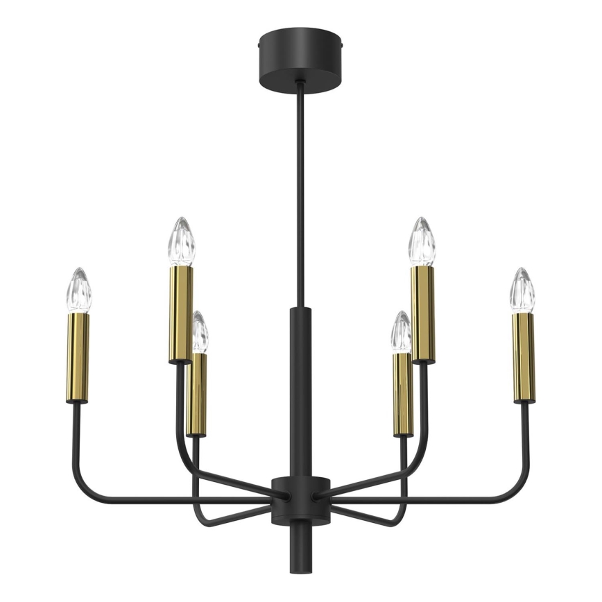 Hanglamp aan een koord AKASYA 6xE14/15W/230V zwart/goud