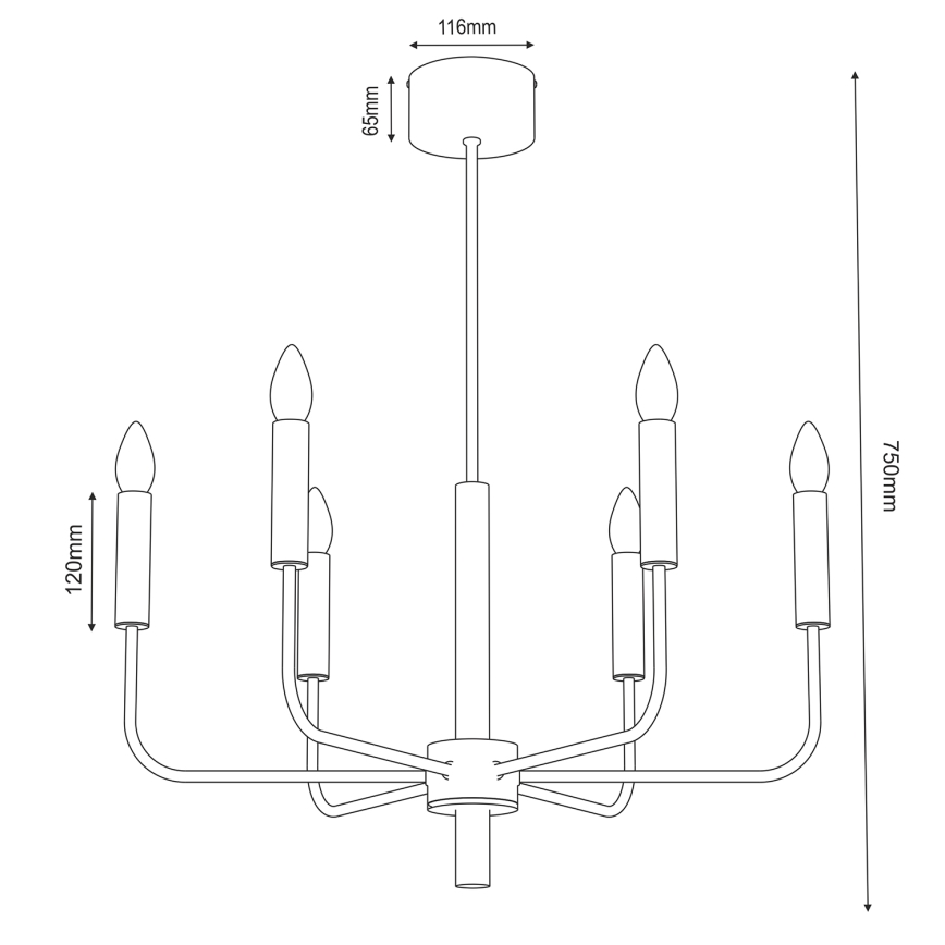 Hanglamp aan een koord AKASYA 6xE14/15W/230V zwart/goud