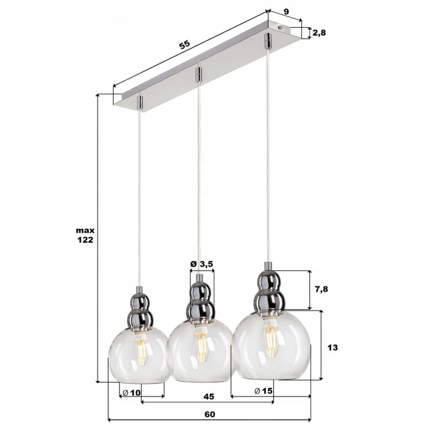 Hanglamp aan een koord AKSO 3xE14/40W/230V zilver