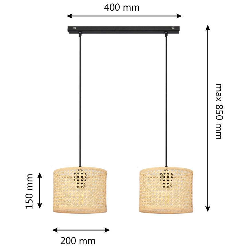 Hanglamp aan een koord ALBA 2xE27/15W/230V rotan/zwart