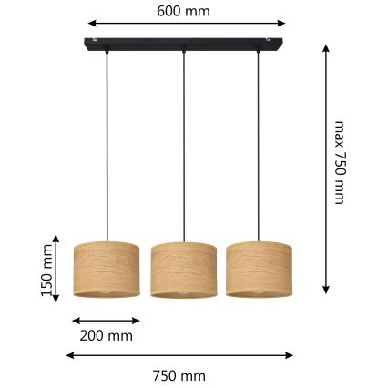 Hanglamp aan een koord ALBA 3xE27/15W/230V bruin/zwart