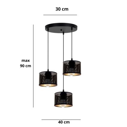 Hanglamp aan een koord ALDO 3xE27/60W/230V diameter 40 cm zwart