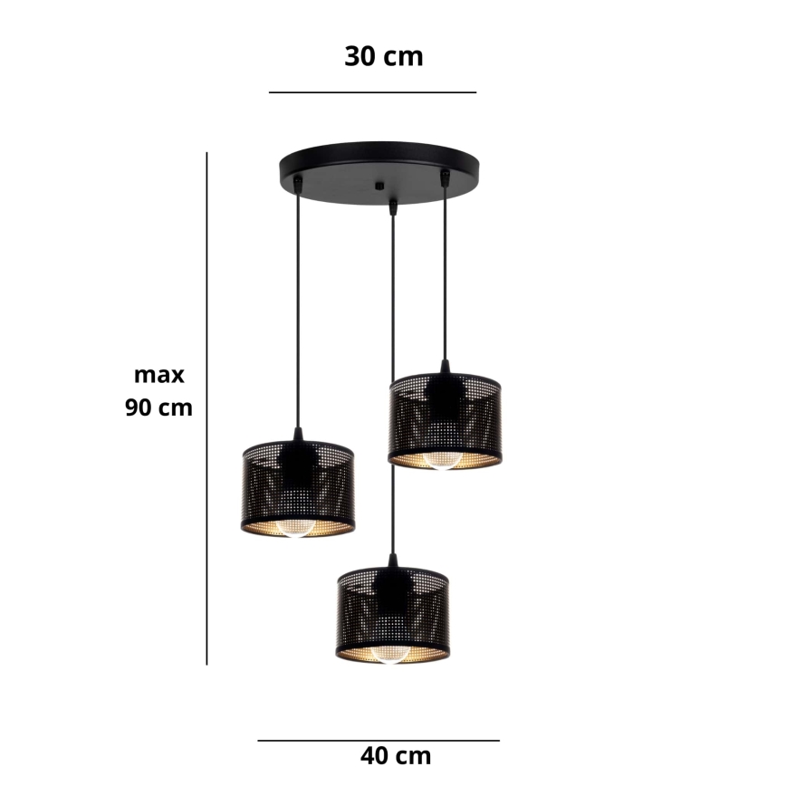 Hanglamp aan een koord ALDO 3xE27/60W/230V diameter 40 cm zwart