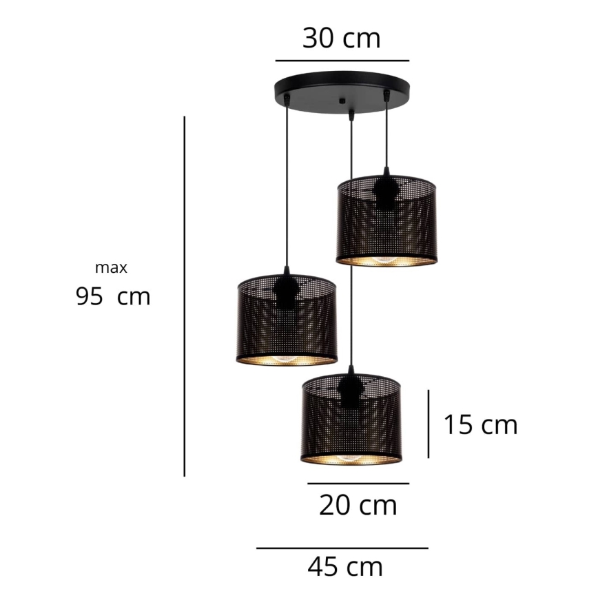 Hanglamp aan een koord ALDO 3xE27/60W/230V diameter 45 cm zwart