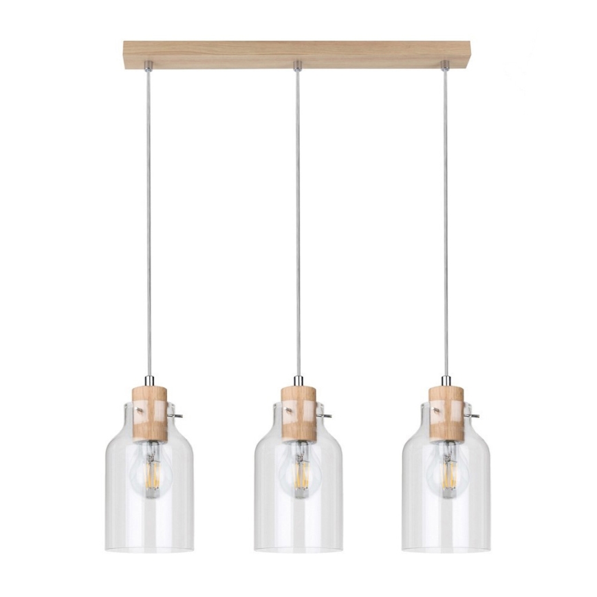 Hanglamp aan een koord ALESSANDRO 3xE27/60W/230V eiken
