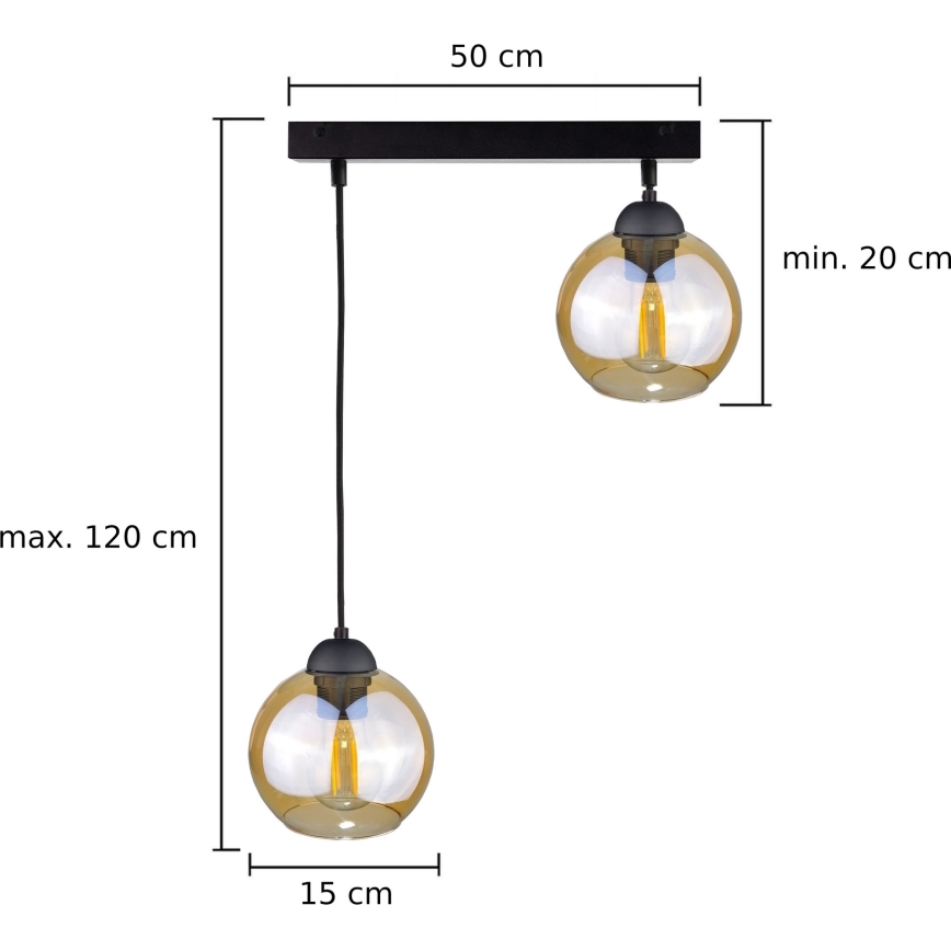 Hanglamp aan een koord AMBRE BLACK 2xE27/60W/230V