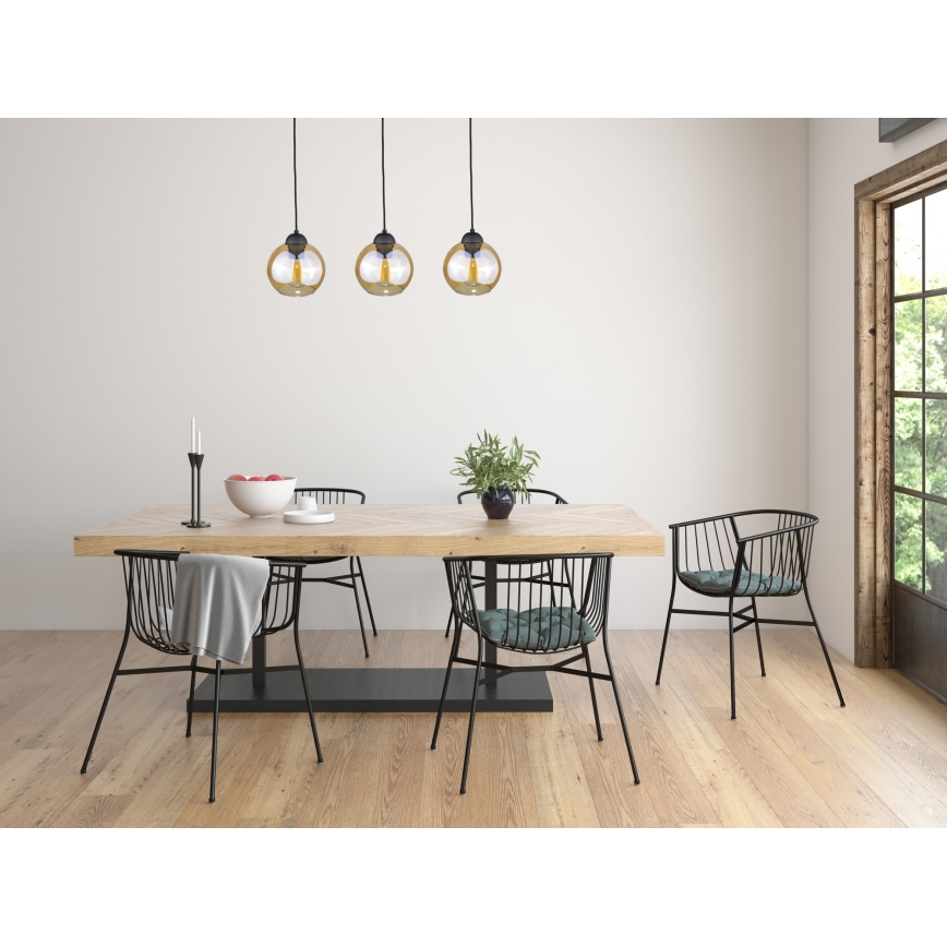 Hanglamp aan een koord AMBRE BLACK 3xE27/60W/230V zwart/gerookt bruin