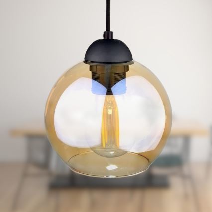 Hanglamp aan een koord AMBRE BLACK 3xE27/60W/230V zwart/gerookt bruin