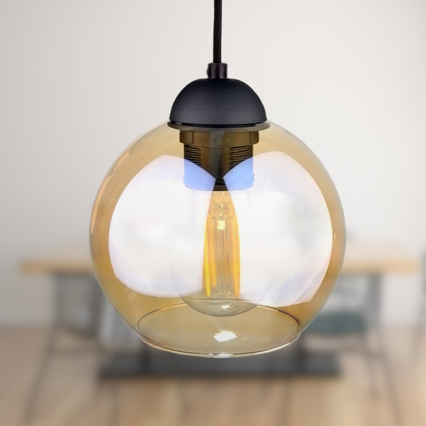 Hanglamp aan een koord AMBRE BLACK 3xE27/60W/230V zwart/gerookt bruin