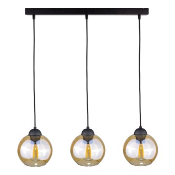 Hanglamp aan een koord AMBRE BLACK 3xE27/60W/230V zwart/gerookt bruin