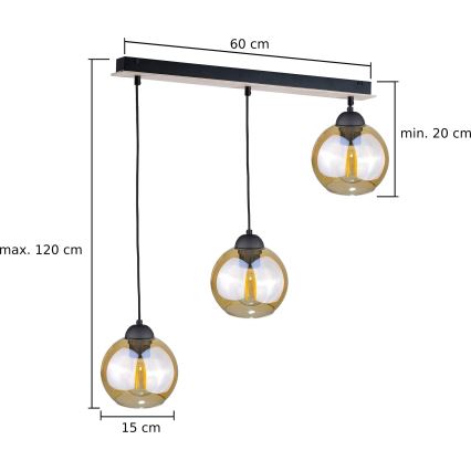 Hanglamp aan een koord AMBRE WOOD 3xE27/60W/230V