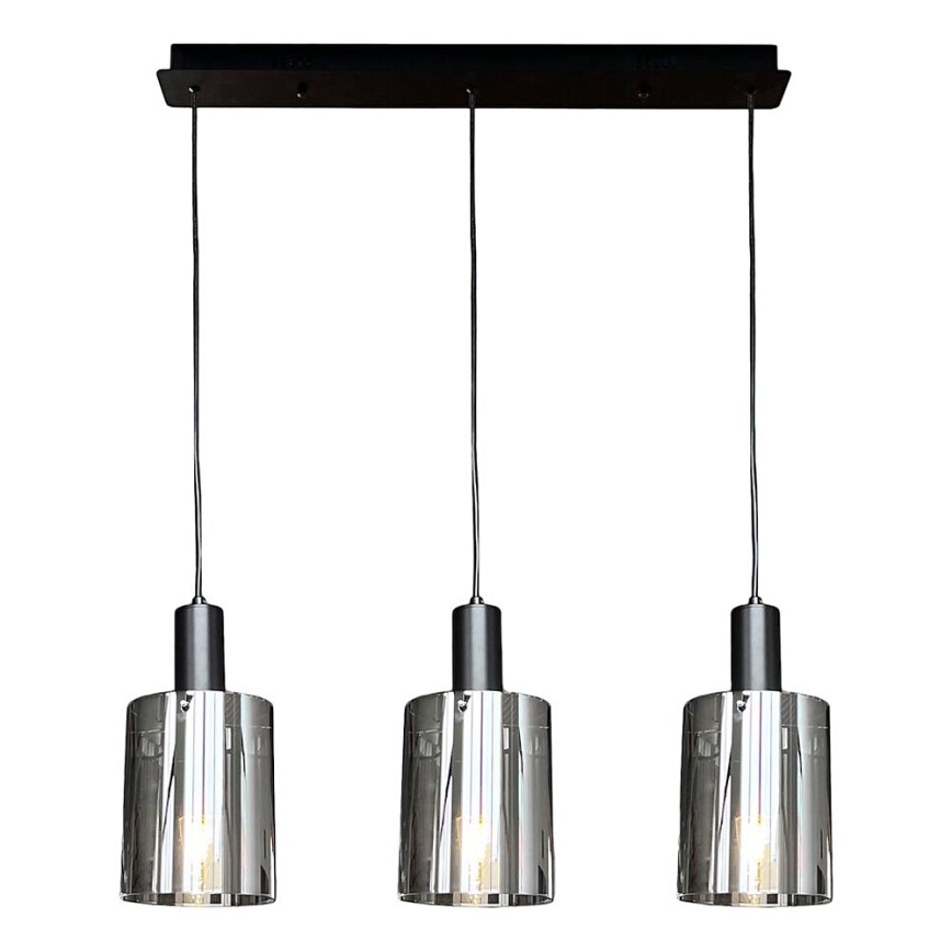 Hanglamp aan een koord ARCADIA 3xE27/60W/230V zwart/gerookt