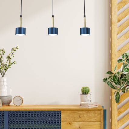 Hanglamp aan een koord ARENA 3xGX53/11W/230V blauw/goud