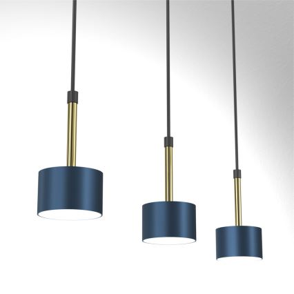 Hanglamp aan een koord ARENA 3xGX53/11W/230V blauw/goud