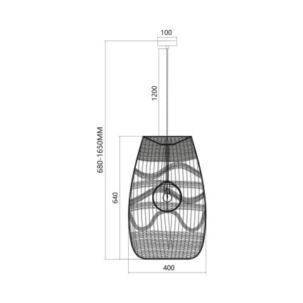 Hanglamp aan een koord ARONA 1xG9/9W/230V diameter 40 cm rotan/zwart