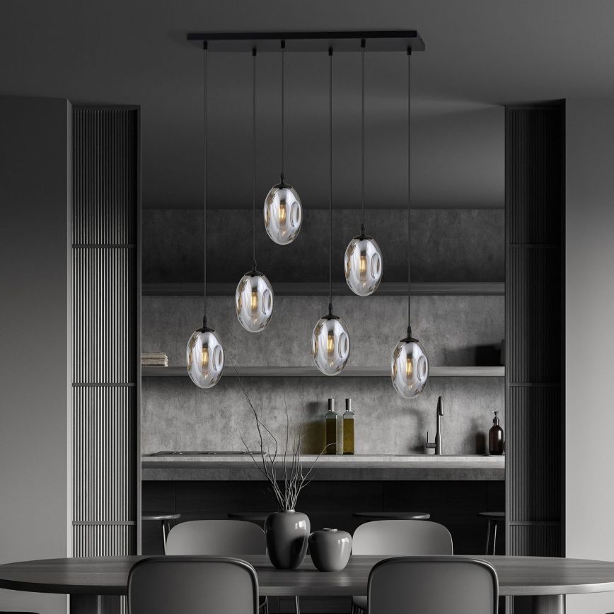 Hanglamp aan een koord ASTRAL 6xE14/10W/230V zwart/gerookt