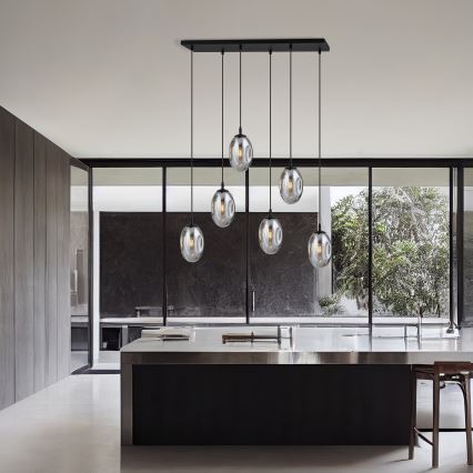 Hanglamp aan een koord ASTRAL 6xE14/10W/230V zwart/gerookt