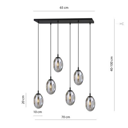 Hanglamp aan een koord ASTRAL 6xE14/10W/230V zwart/gerookt