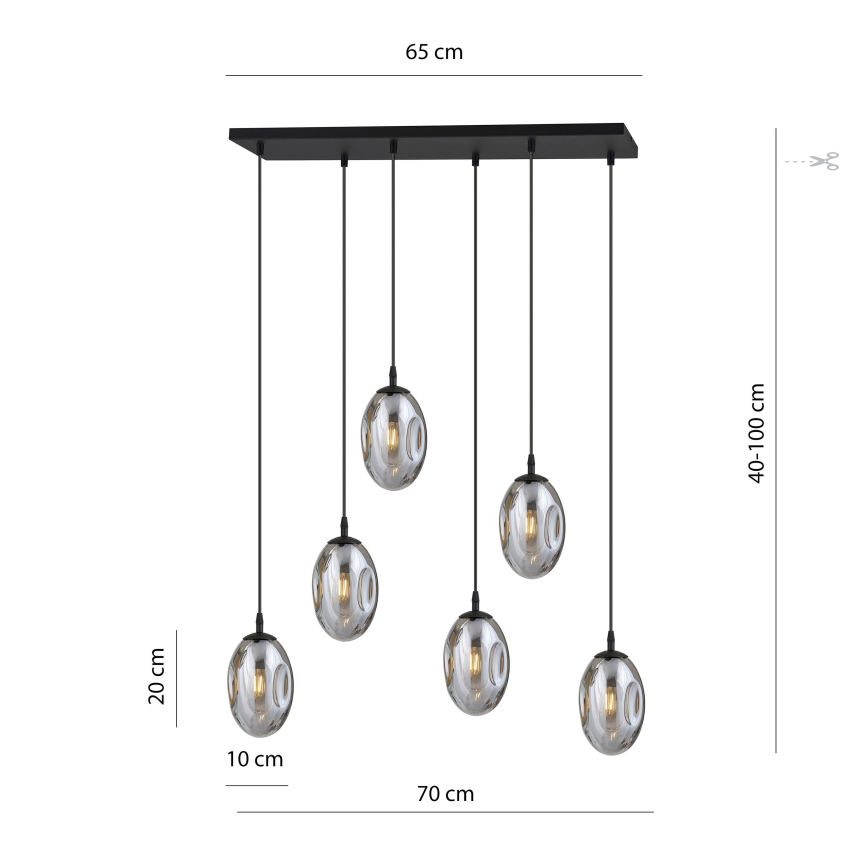 Hanglamp aan een koord ASTRAL 6xE14/10W/230V zwart/gerookt