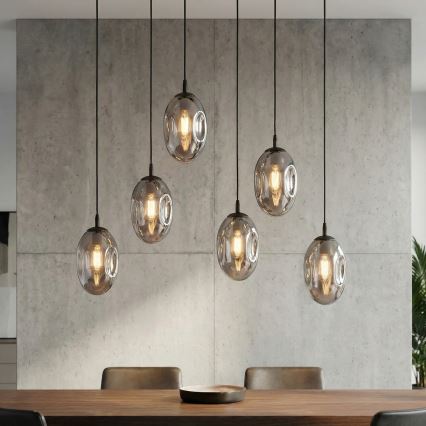 Hanglamp aan een koord ASTRAL 6xE14/10W/230V zwart/gerookt