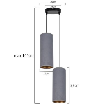 Hanglamp aan een koord AVALO 2xE27/60W/230V diameter 20 cm grijs