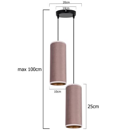 Hanglamp aan een koord AVALO 2xE27/60W/230V diameter 20 cm roze