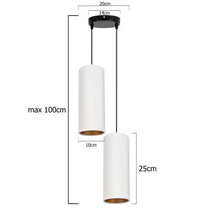 Hanglamp aan een koord AVALO 2xE27/60W/230V diameter 20 cm wit