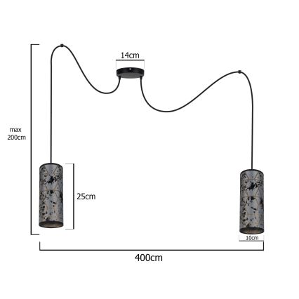 Hanglamp aan een koord AVALO 2xE27/60W/230V spin grijs/zwart