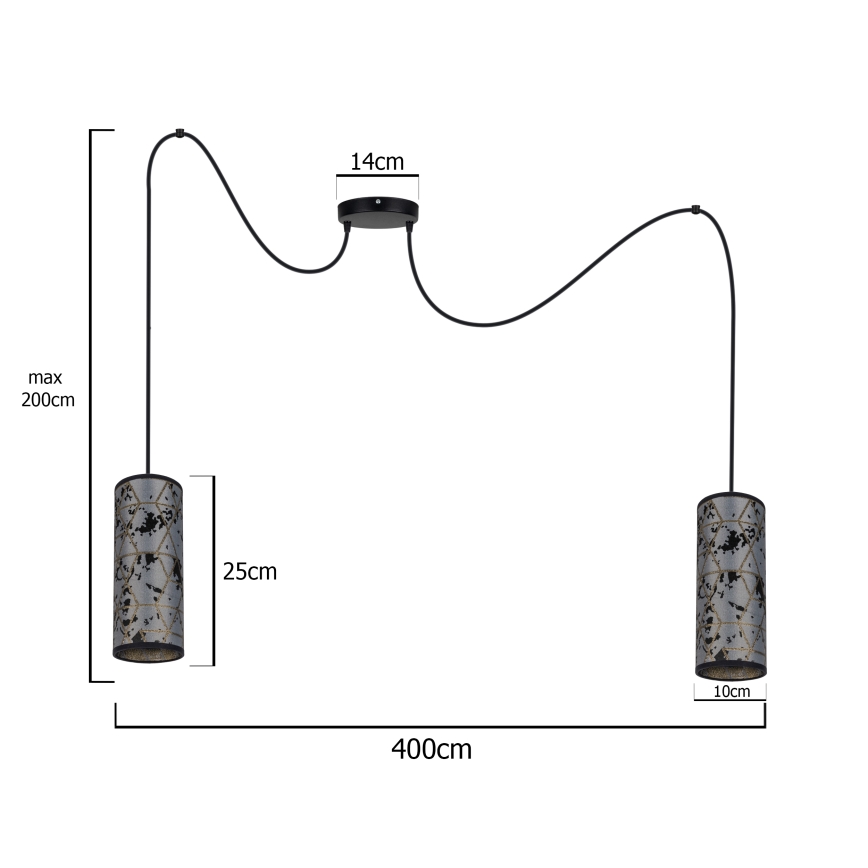 Hanglamp aan een koord AVALO 2xE27/60W/230V spin grijs/zwart