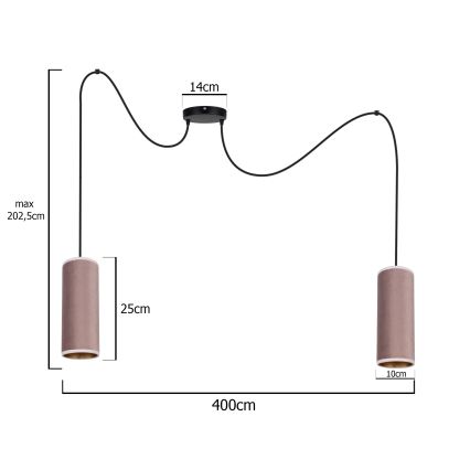 Hanglamp aan een koord AVALO 2xE27/60W/230V spin roze/koper